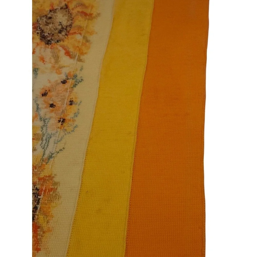 Vintage Handmade Sunflower Knit Throw Blanket‎ Orange Yellow Fringe 76x48 Retro